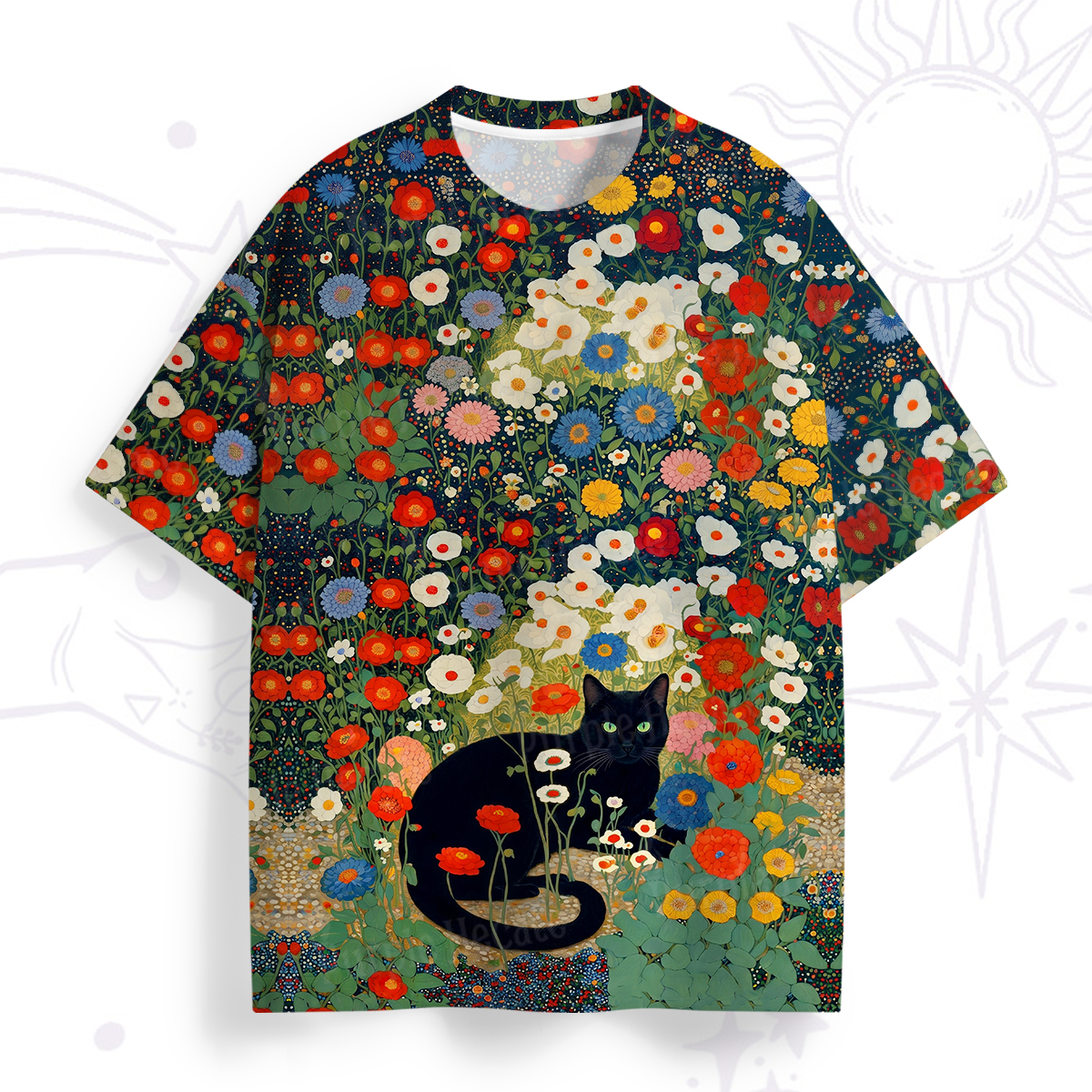 Purplehecate Vintage The Cat in Bloom All Over Print T-Shirt