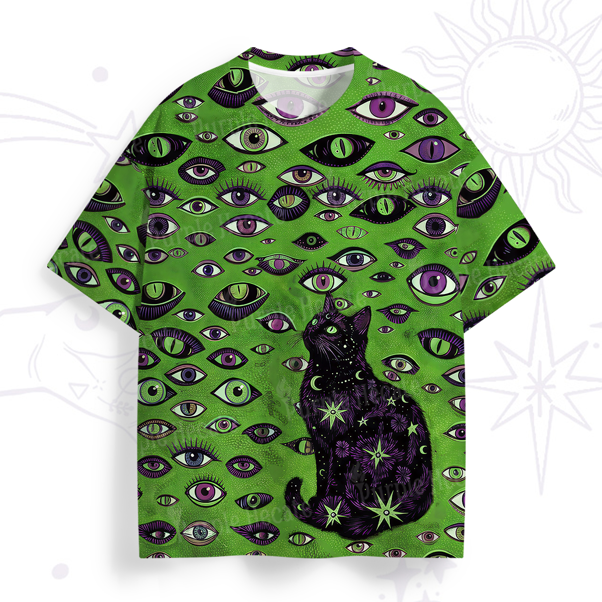Purplehecate Cosmic Watcher Cat All Over Print T-Shirt