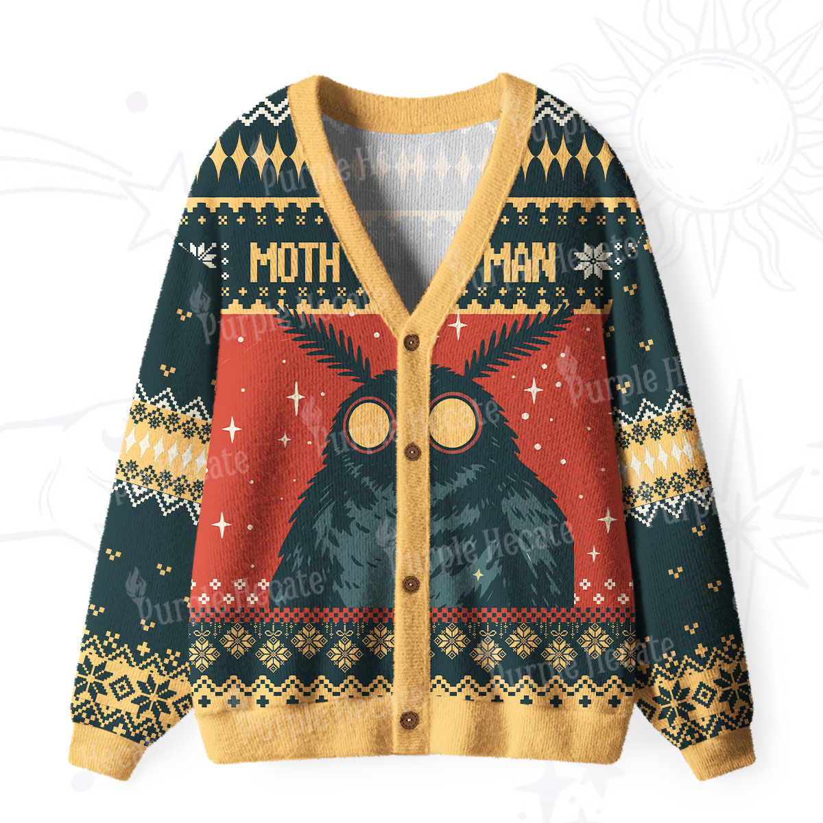 Purplehecate Mothman Eating Soup Ugly Cardigan Sweaters