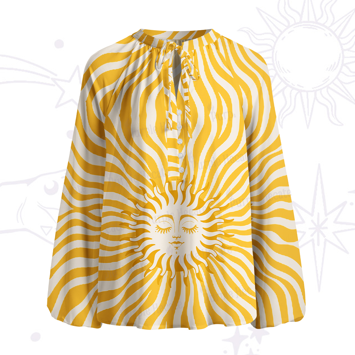 Purplehecate Radiance of the Sun Split Neck Tie Blouse