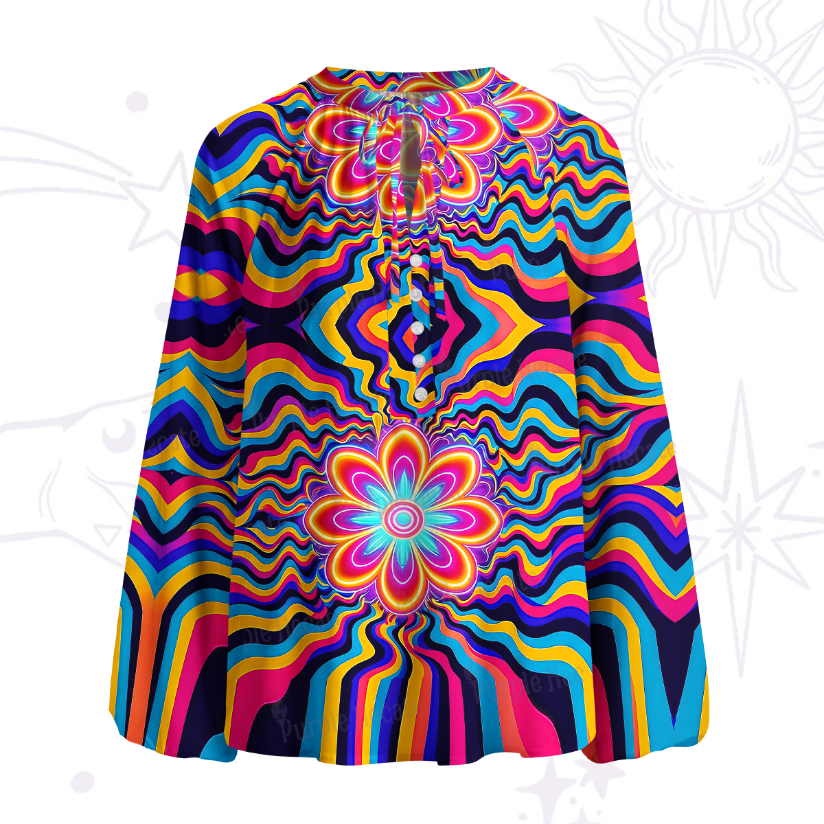 Purplehecate Psychedelic Bloom Split Neck Tie Blouse