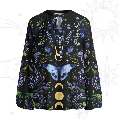 Purplehecate Moon Moth Witchery Split Neck Tie Blouse