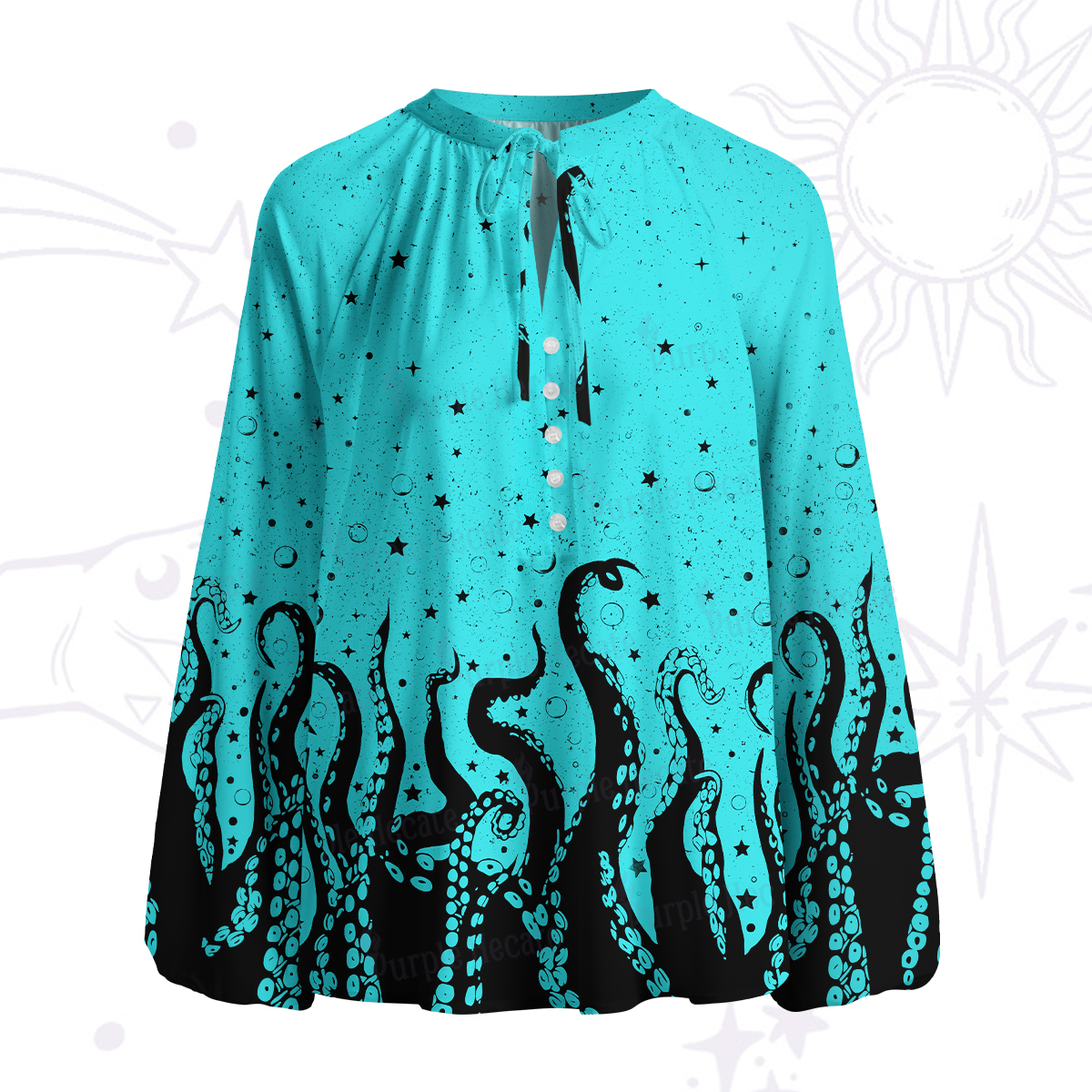 Purplehecate Tentacles of the Deep Split Neck Tie Blouse