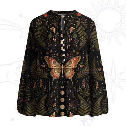 Purplehecate Moon Moth in the Enchanted Fores Split Neck Tie Blouse