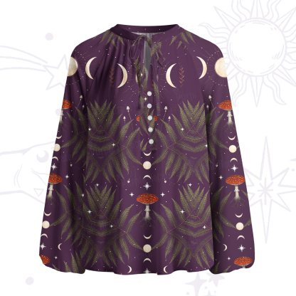Purplehecate Moonlit Mushroom Gown Split Neck Tie Blouse