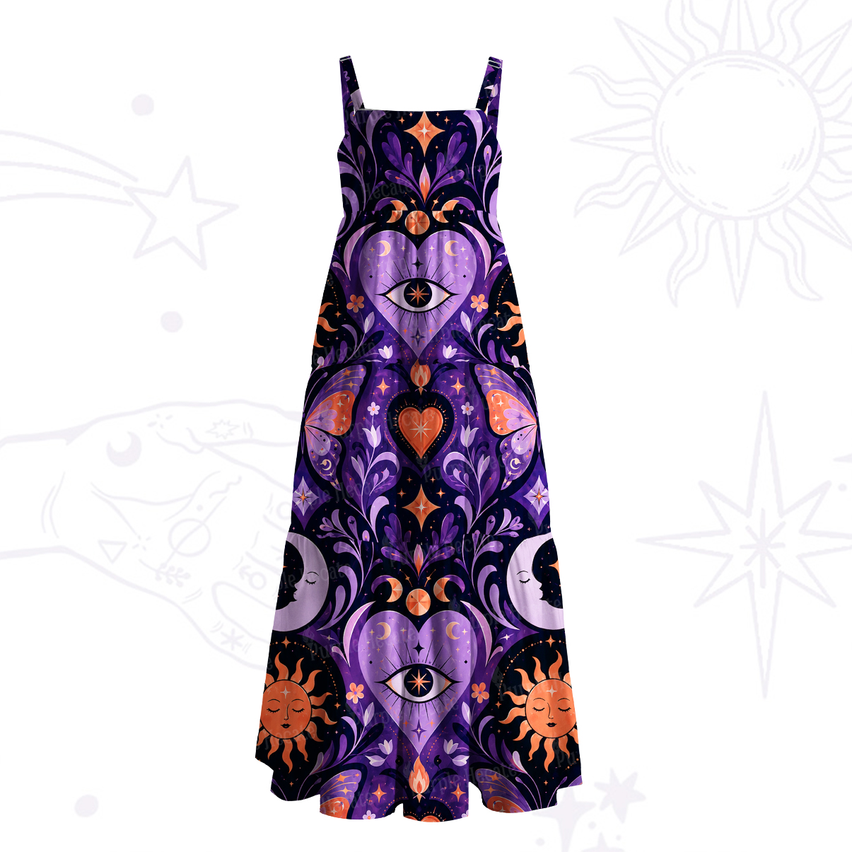 Purplehecate Esoteric Third Eye Cosmic Heart Wide Straps Maxi Dress