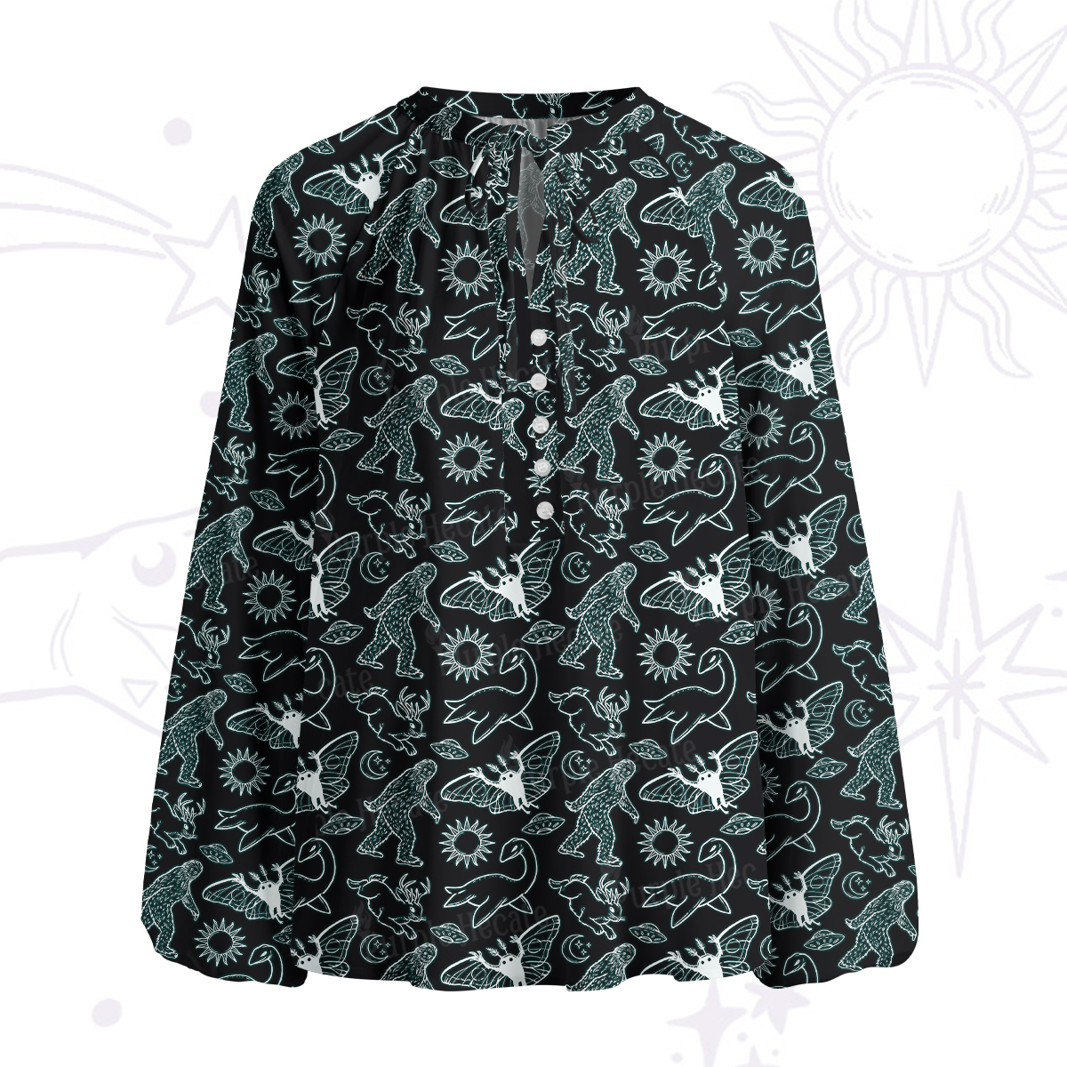 Purplehecate Cryptid Split Neck Tie Blouse