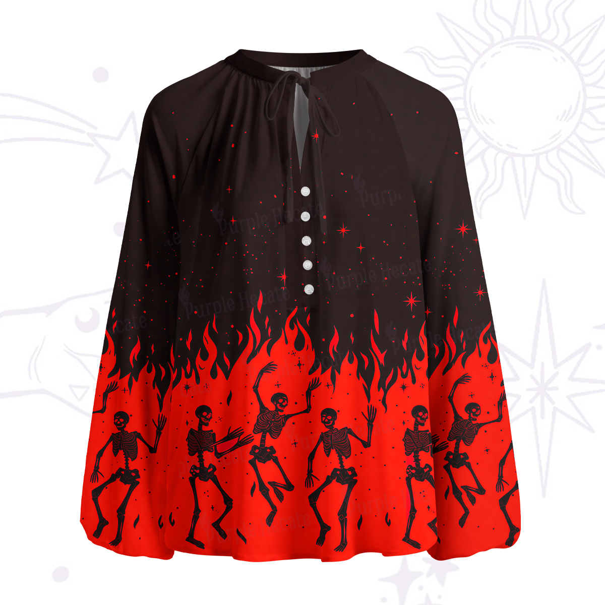 Purplehecate Infernal Revelry Split Neck Tie Blouse