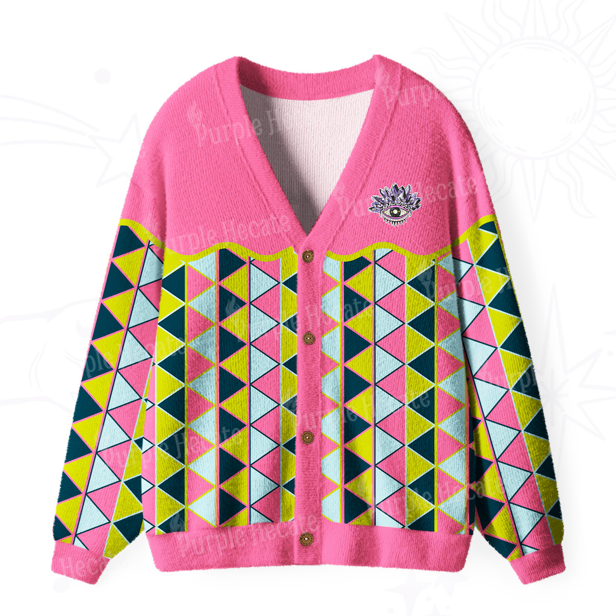Purplehecate Enchanted Prism Eye Ugly Cardigan Sweaters