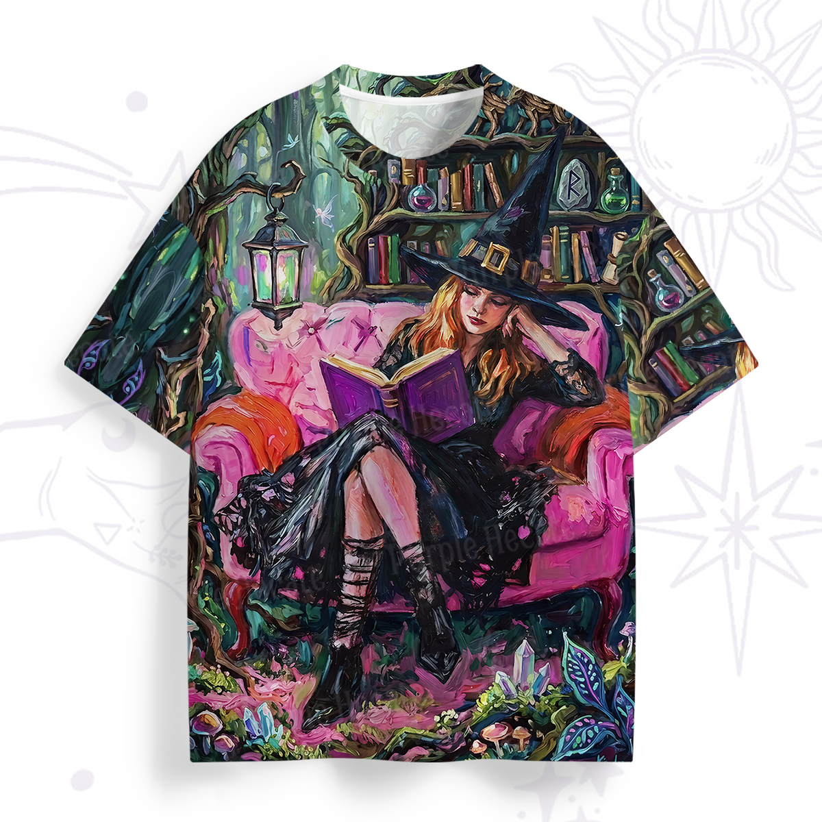 Purplehecate Spellbound Bookworm Witch All Over Print T-Shirt
