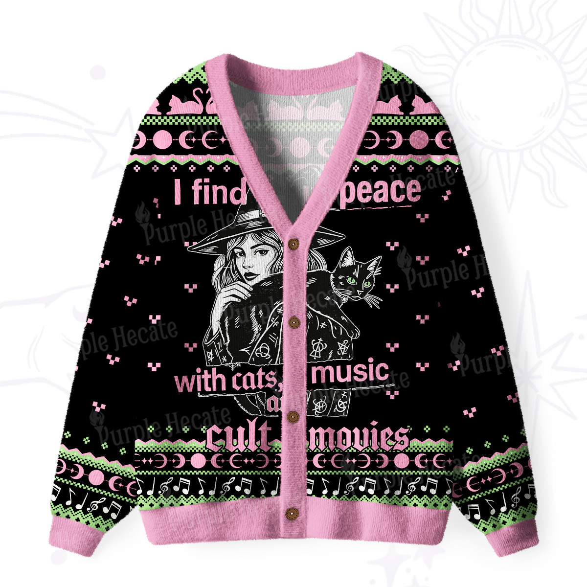 Purplehecate I Find Peace With Cats Music Cult Movies Ugly Cardigan Sweaters