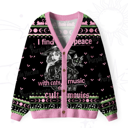Purplehecate I Find Peace With Cats Music Cult Movies Ugly Cardigan Sweaters