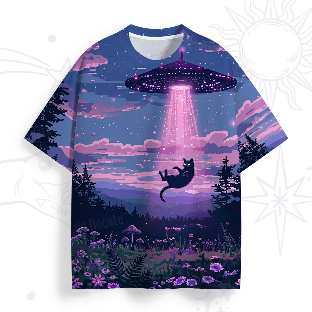 Purplehecate Mystic Cosmic Cat Abduction All Over Print T-Shirt