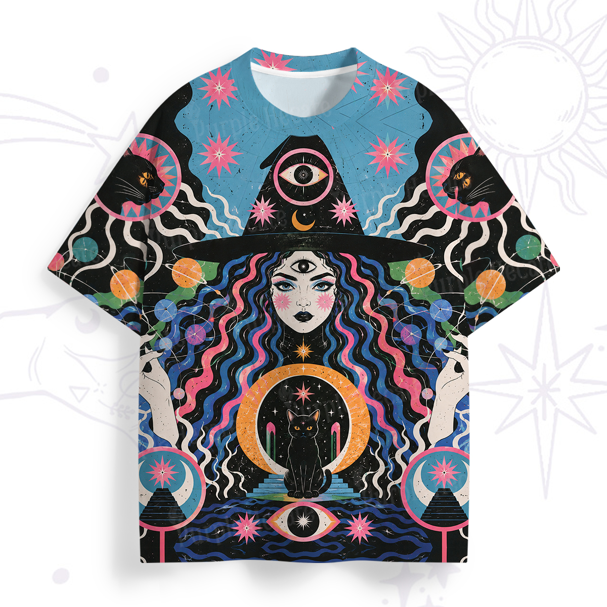 Purplehecate Enchanted Oracle Witch and Cat All Over Print T-Shirt