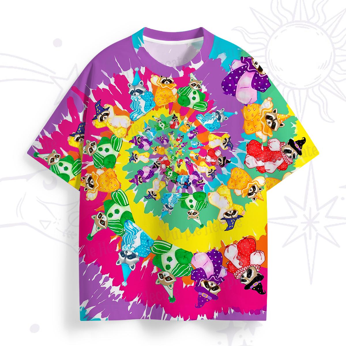 Purplehecate Rainbow Kaleidoscope Raccoon All Over Print T-Shirt