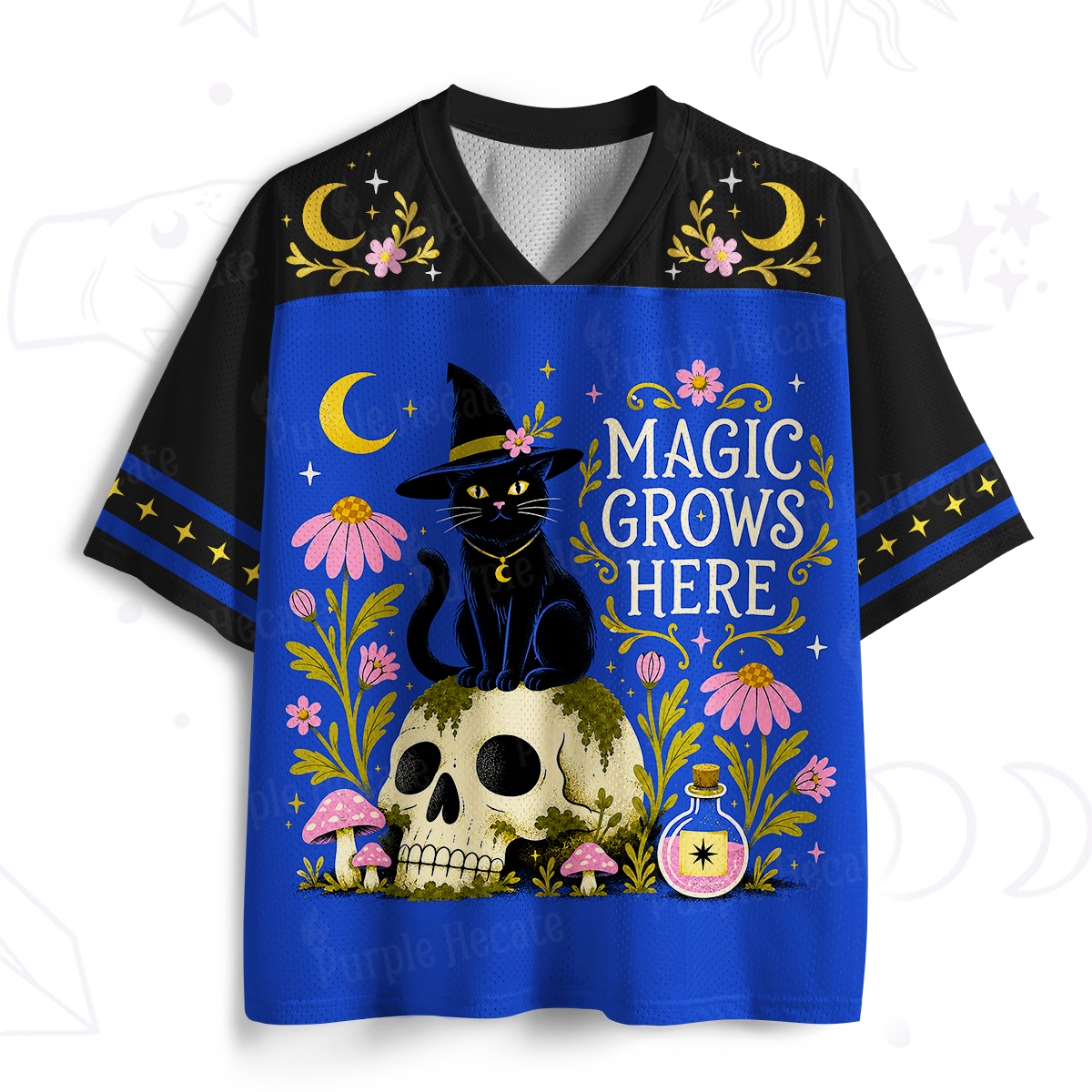 Purplehecate Magic Grows Here Black Cat Mesh Jersey