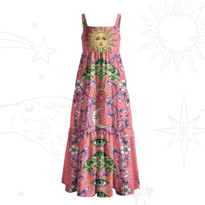Purplehecate Sacred Moth Garden Wide Straps Maxi Dress