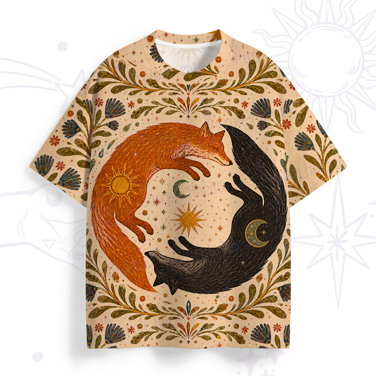 Purplehecate Twin Fox Cycle Totem All Over Print T-Shirt
