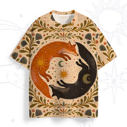 Purplehecate Twin Fox Cycle Totem All Over Print T-Shirt