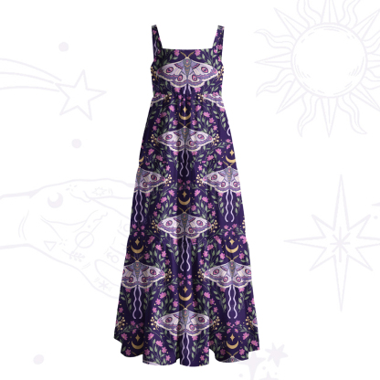 Purplehecate Enchanted Night Moth Stars Wide Straps Maxi Dress