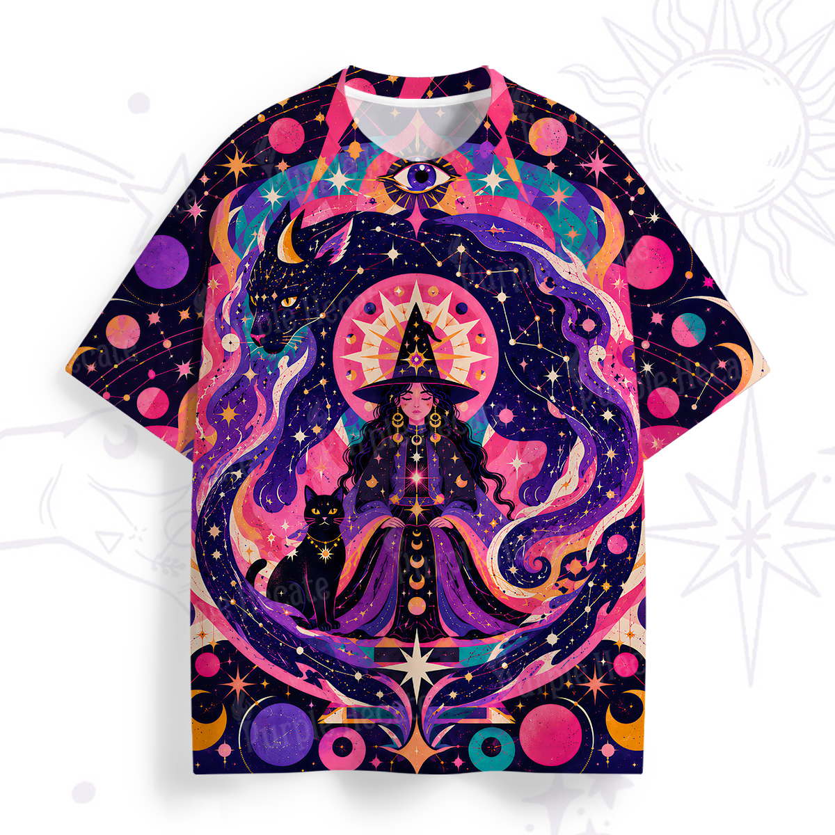 Purplehecate Psychedelic Wizard Night Moons Stars All Over Print T-Shirt