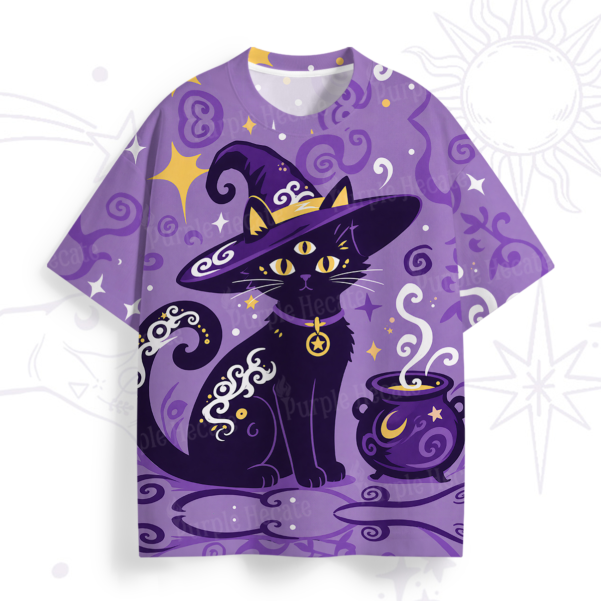 Purplehecate Enchanted Cauldron Black Cat All Over Print T-Shirt