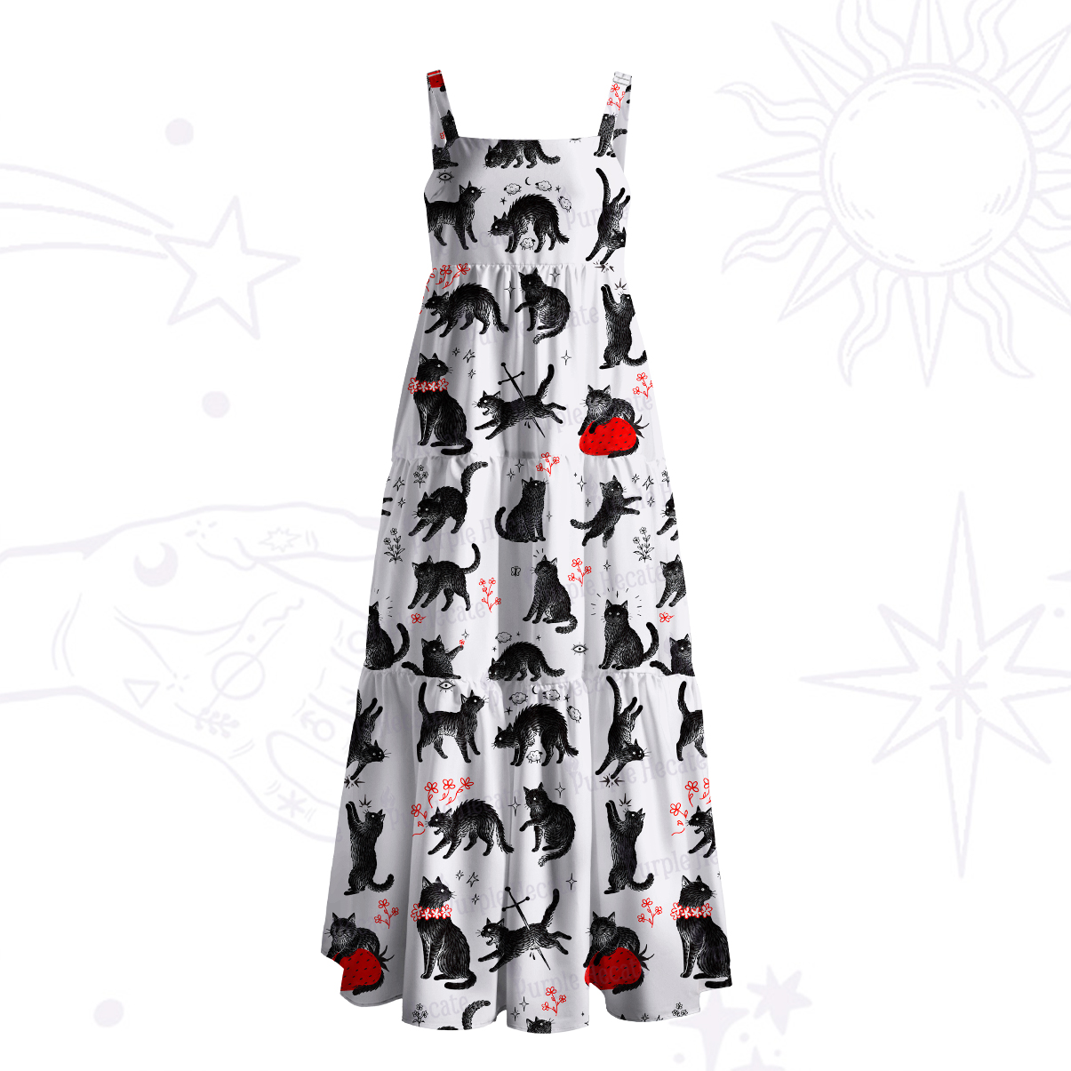 Purplehecate Cats Being Cats Wide Straps Maxi Dress