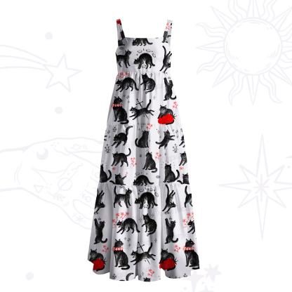 Purplehecate Cats Being Cats Wide Straps Maxi Dress