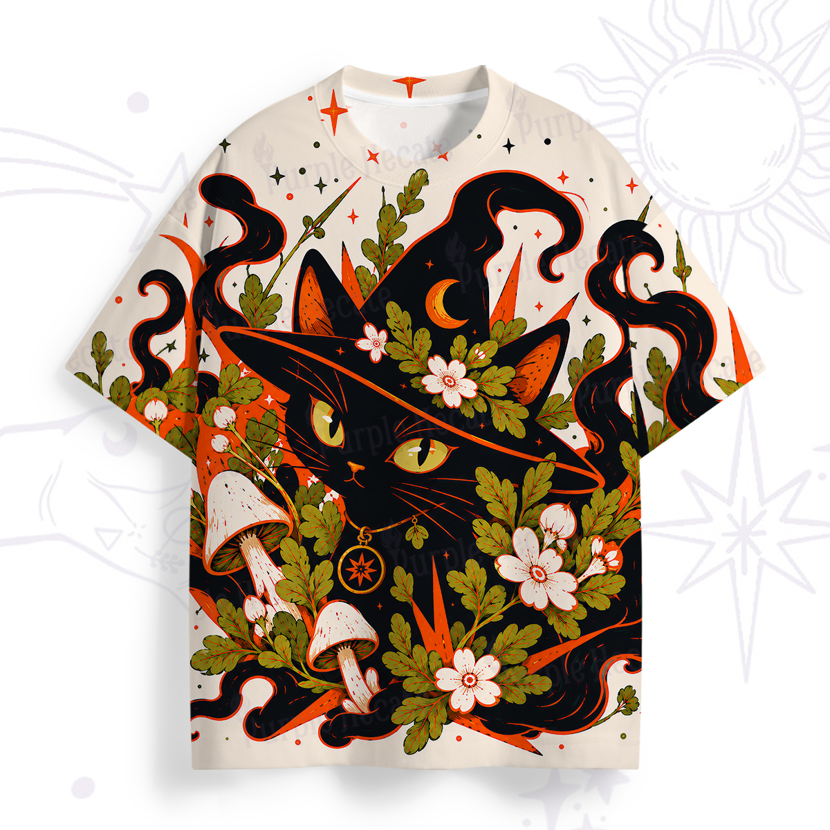 Purplehecate Enchanted Woodland Witch Cat All Over Print T-Shirt
