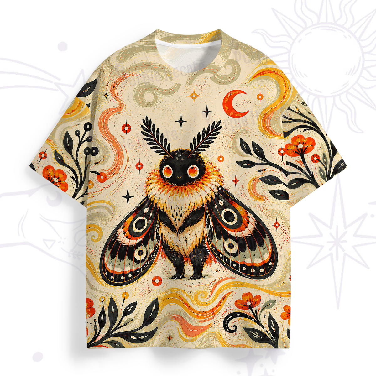 Purplehecate Autumn Moon Moth Guardian Graphic All Over Print T-Shirt
