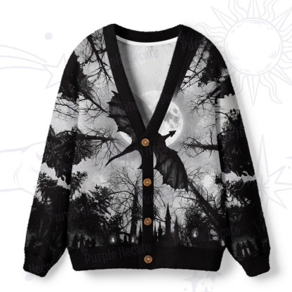 Purplehecate Gothic Moonlit Dragon Forest Ugly Cardigan Sweaters