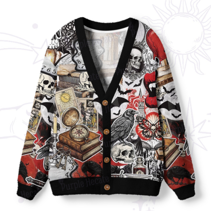Purplehecate Gothic Occult Raven & Skull Collage Ugly Cardigan Sweaters
