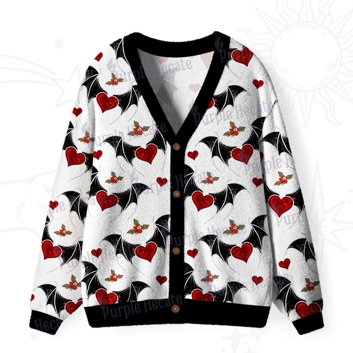 Purplehecate Dark Romance Bat & Heart Ugly Cardigan Sweaters