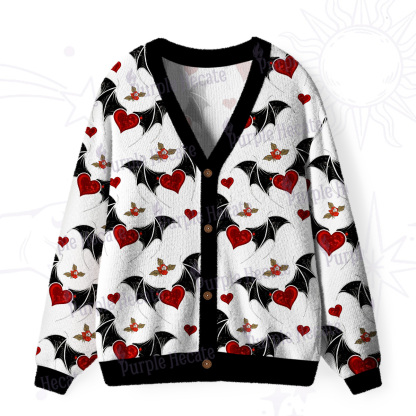 Purplehecate Dark Romance Bat & Heart Ugly Cardigan Sweaters