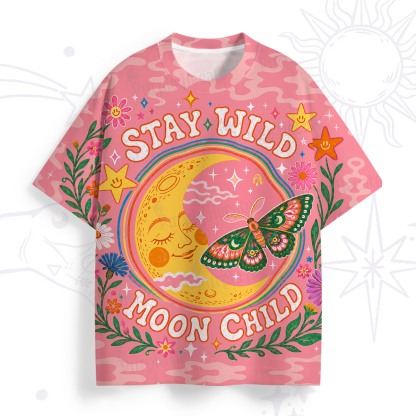 Purplehecate Stay Wild Moon Child Pink Lunar Moth All Over Print T-Shirt