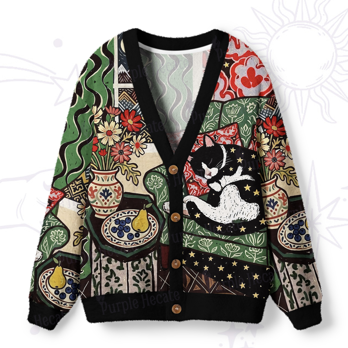 Purplehecate Nap Time Lazy Kitty Ugly Cardigan Sweaters