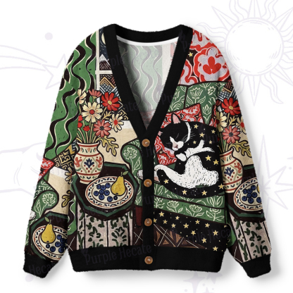 Purplehecate Nap Time Lazy Kitty Ugly Cardigan Sweaters