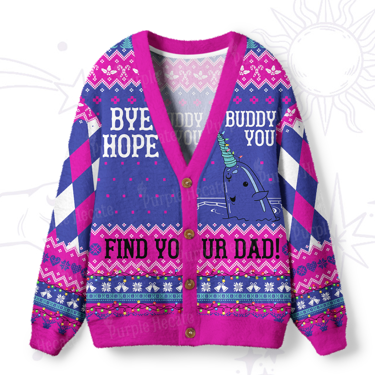 Purplehecate Good Luck Buddy Whale Ugly Cardigan Sweaters