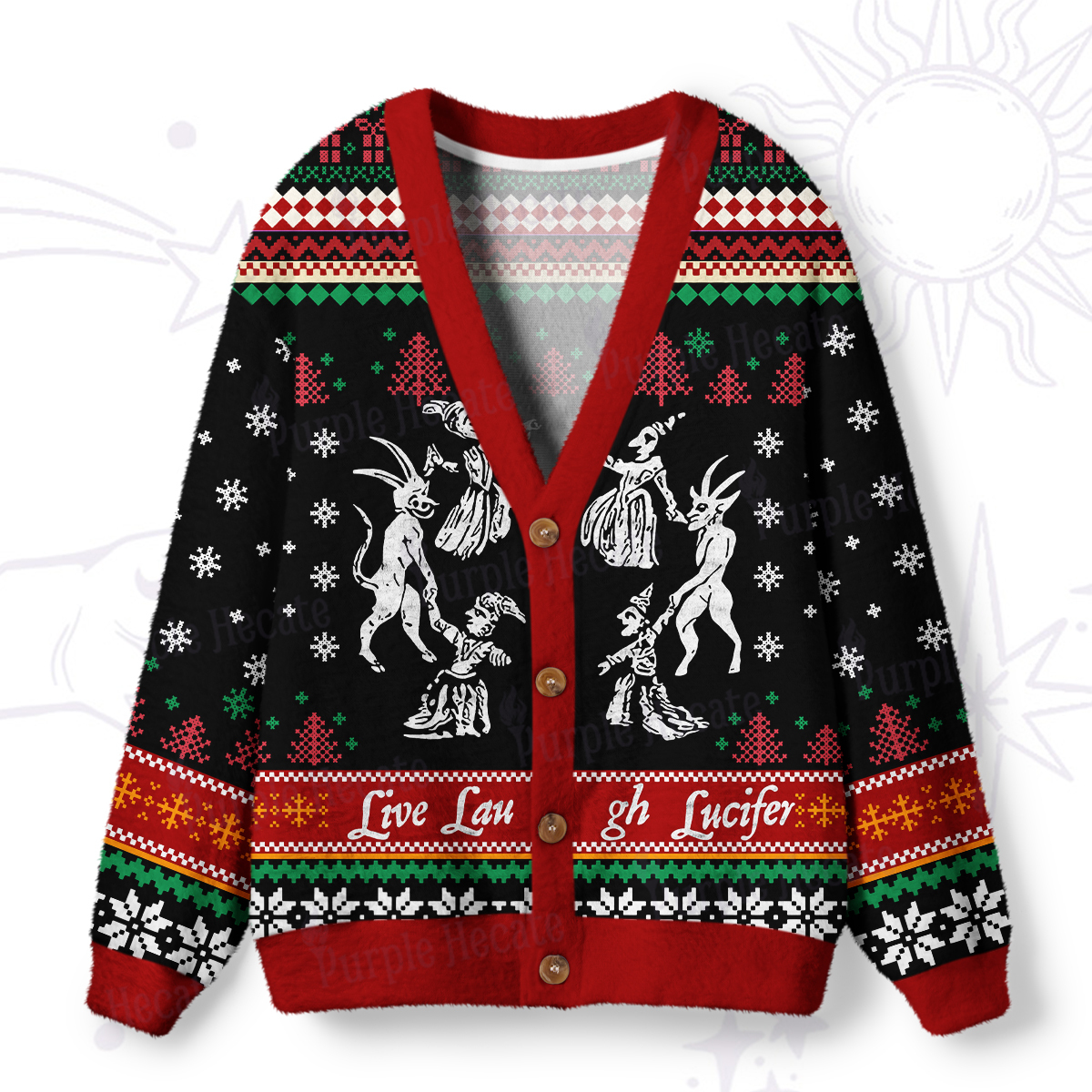 Magic Purplehecate Live Laugh Lucifer Ugly Cardigan Sweaters