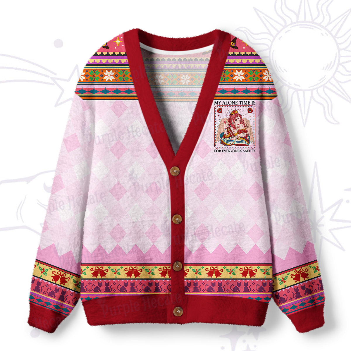 Purplehecate My Alone Time Is For Everyone's Safety Ugly Cardigan Sweaters