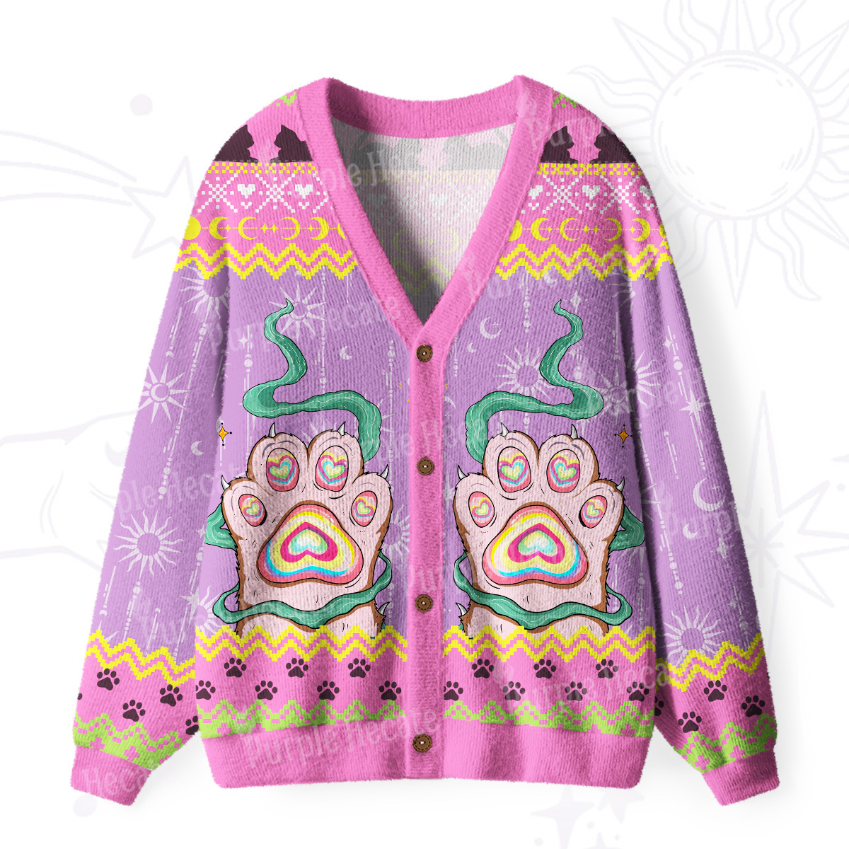 Purplehecate Pastel Cat Paw Magic Ugly Cardigan Sweaters