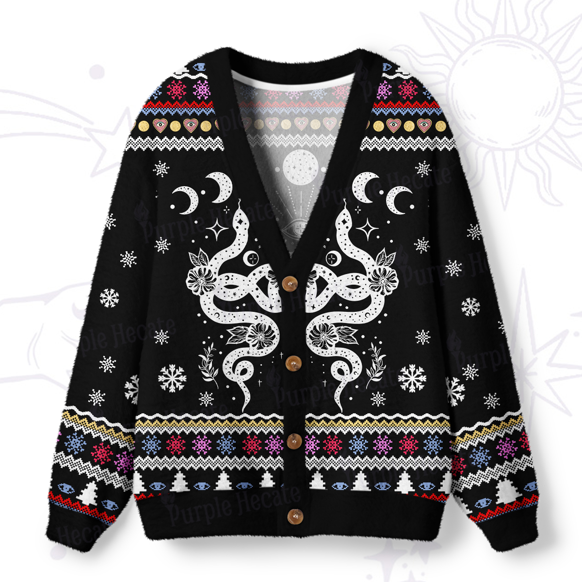 Purplehecate Lunar Serpent Alchemy Ugly Cardigan Sweaters