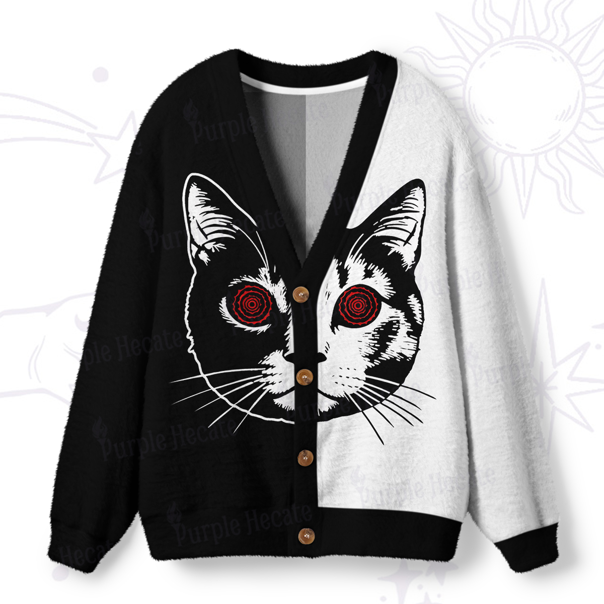 Purplehecate Hypnotic Cat Ugly Cardigan Sweaters