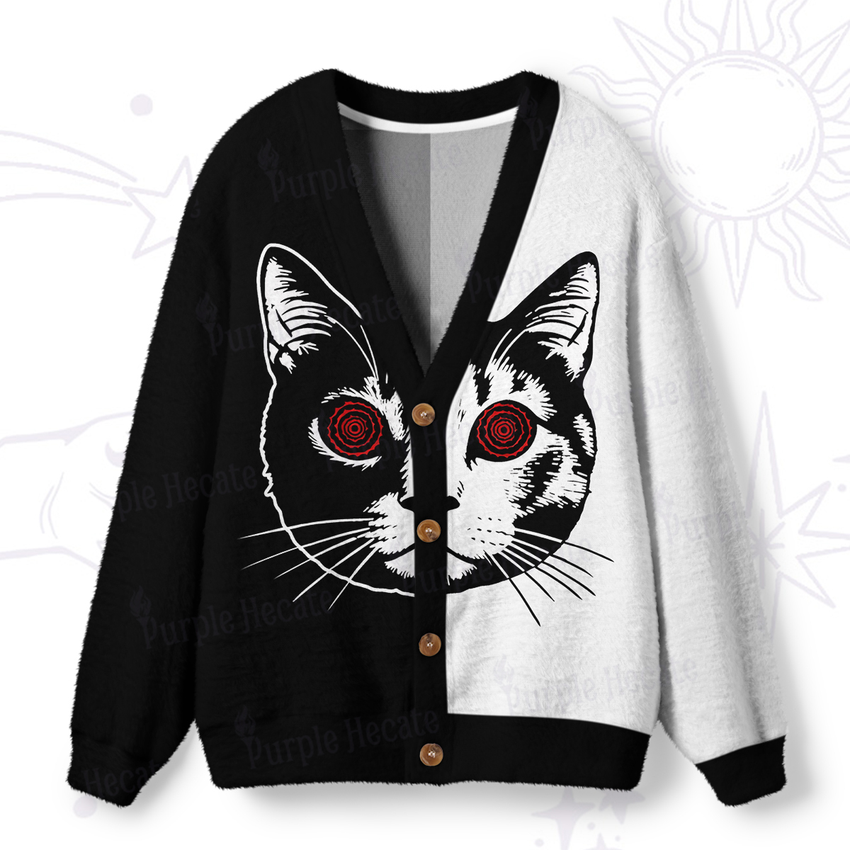 Magic Purplehecate Hypnotic Cat Ugly Cardigan Sweaters