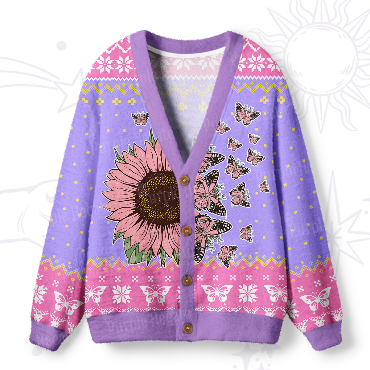 Purplehecate Enchanted Sunflower Garden Ugly Cardigan Sweaters