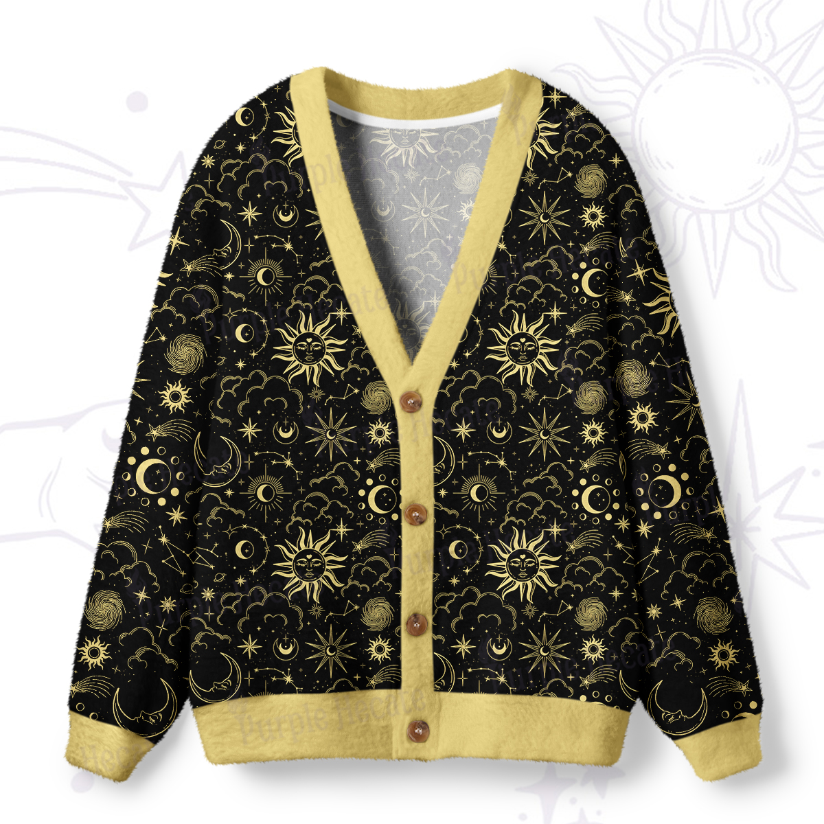 Purplehecate Mysterious Star & Moon Ugly Cardigan Sweaters