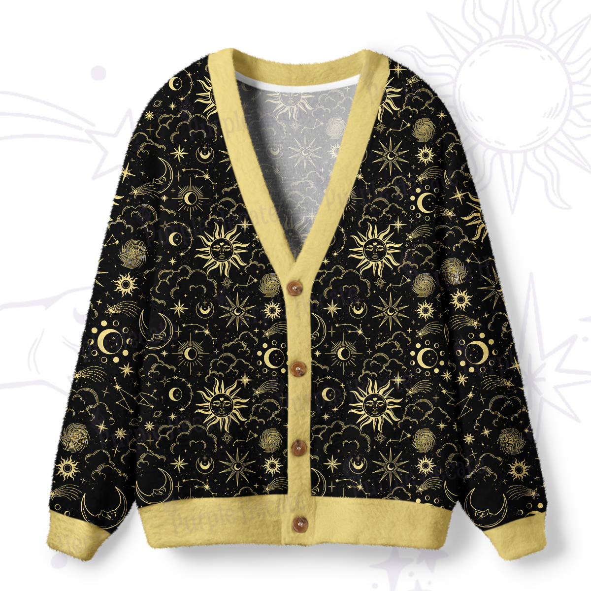 Magic Purplehecate Mysterious Star & Moon Ugly Cardigan Sweaters