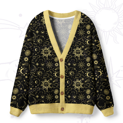 Purplehecate Mysterious Star & Moon Ugly Cardigan Sweaters