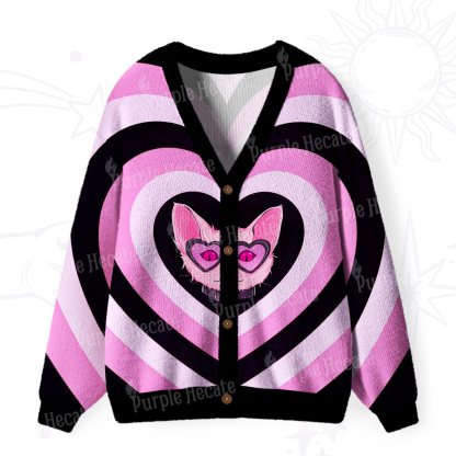 Purplehecate Slightly Wicked Cat Valentine Ugly Cardigan Sweaters