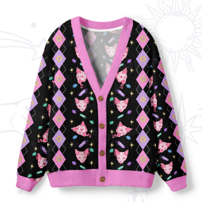 Purplehecate Moon Phase Cat Ugly Cardigan Sweaters